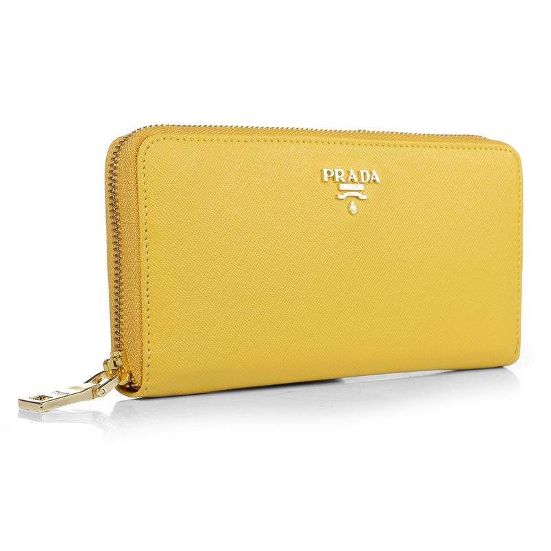 Knockoff Prada Real Leather Wallet 1136 lemon yellow - Click Image to Close